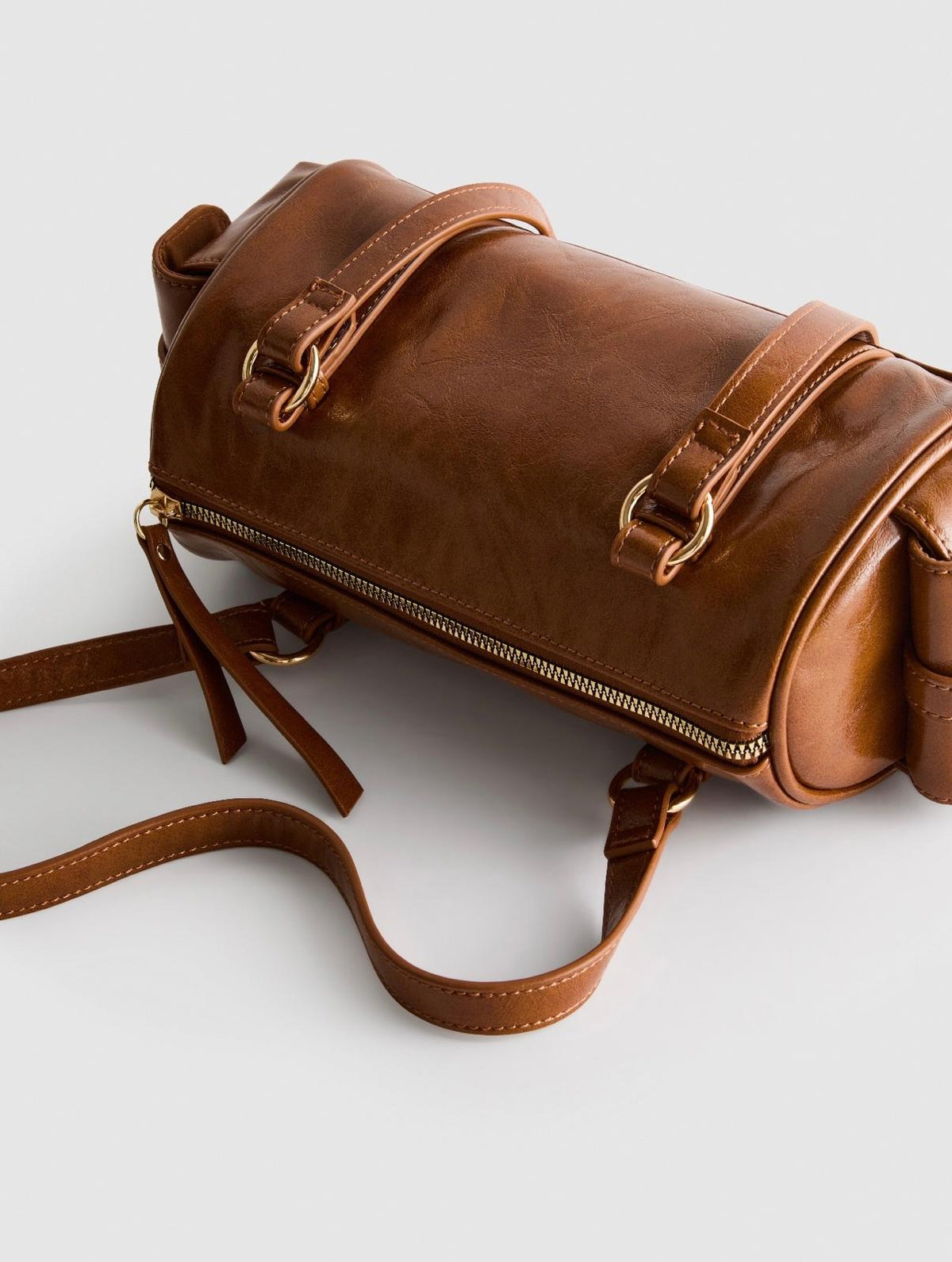 Distressed Faux Leather Bowler Bag