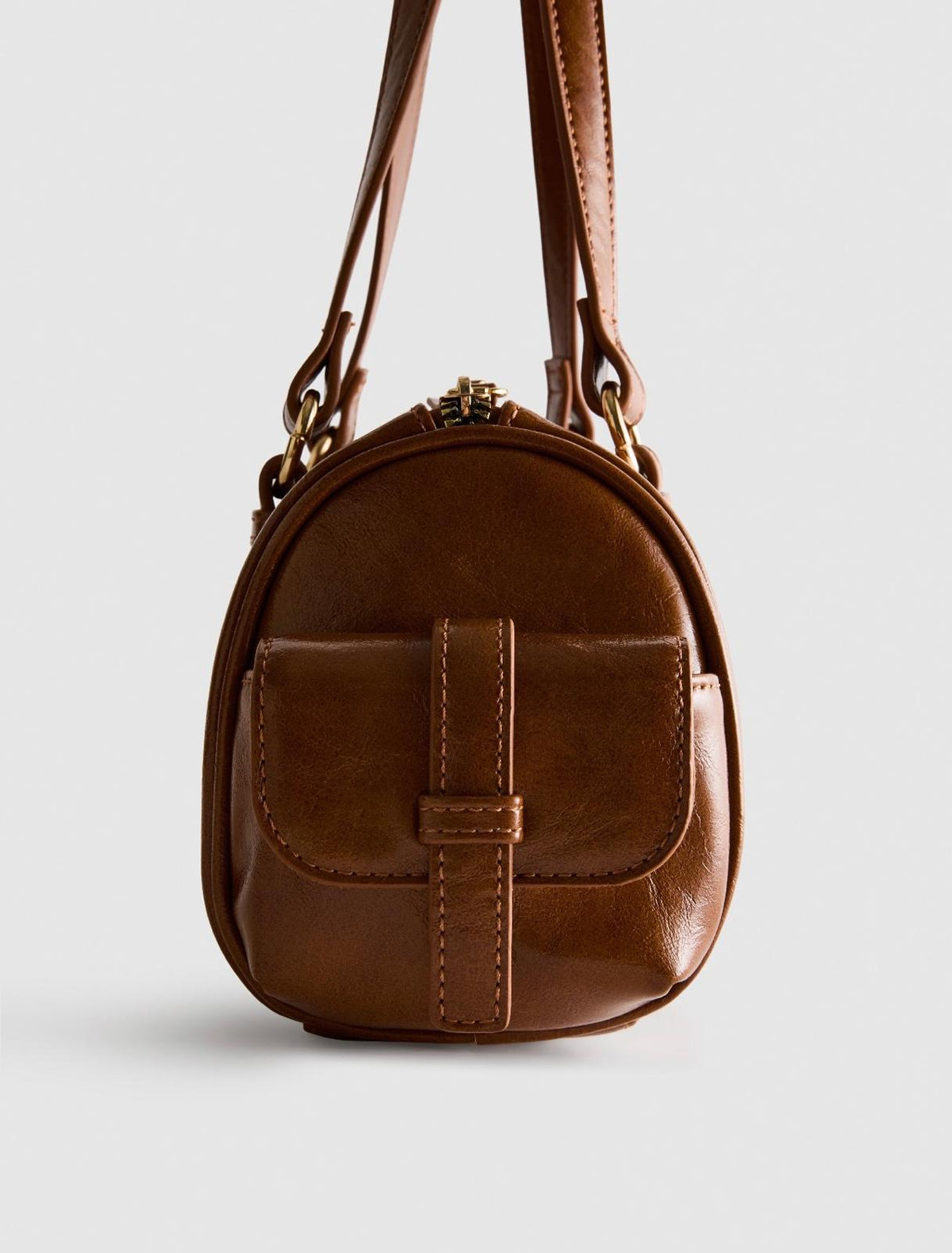 Distressed Faux Leather Bowler Bag