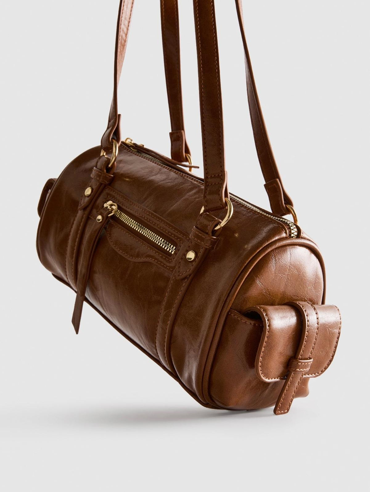 Distressed Faux Leather Bowler Bag